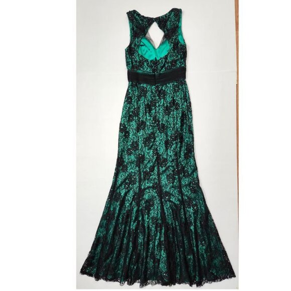 Women's Green/Black Sleeveless Dress W/Lace Overlay Size 6 - Picture 2 of 2
